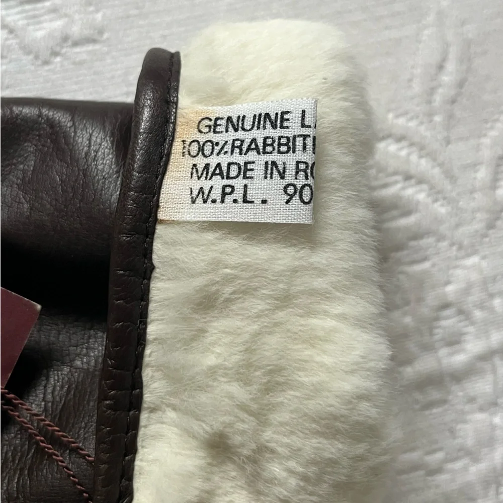 NWT Daniel Hays Brown Genuine Lambskin Rabbit Fur Lined Gloves SMALL Vintage